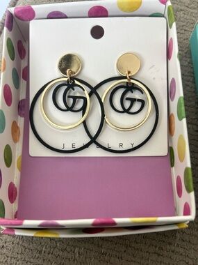 Gold and Black Double Hoop inspired Women's Earrings